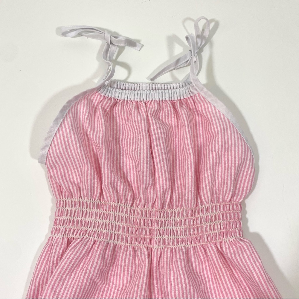 Vintage 80’s Pink Striped Smocked Romper 3T 2T Playsuit Summer Embroidered - Picture 9 of 12